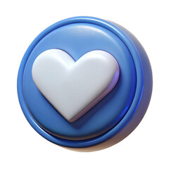 A stylish blue button featuring a white heart, symbolizing love and positivity.