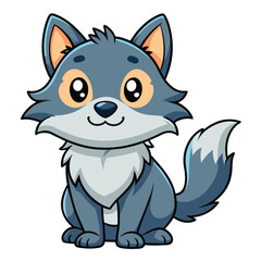 Obraz premium A cartoon wolf character sits happily, showcasing its fluffy fur and bright eyes. The playful design emphasizes its friendly demeanor and vibrant colors.