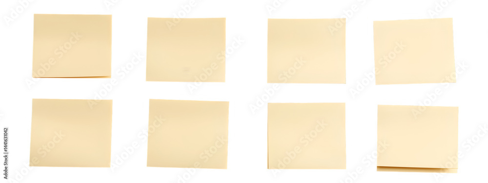Poster grid of sticky notes: a collection of eight blank sticky notes arranged in a neat grid, providing a 