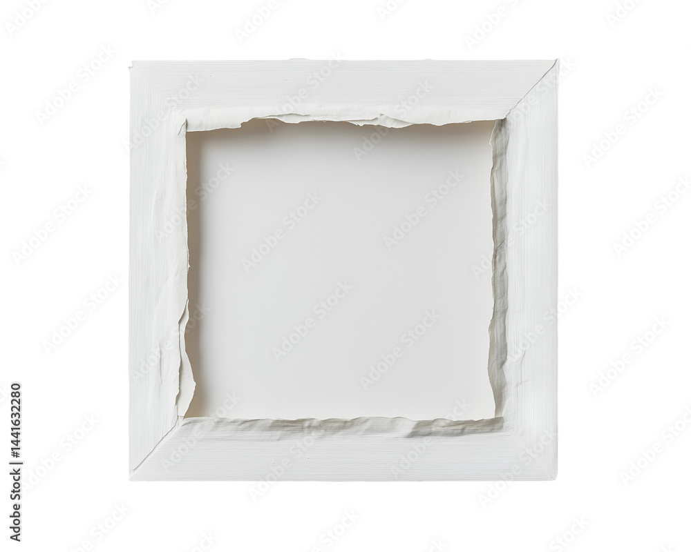 Poster cracked frame: an empty picture frame, constructed of a weathered material, its inner area exposed, 