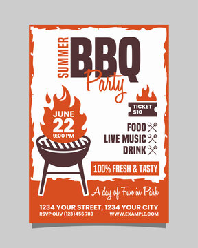Summer bbq party potrait vertical flyer or poster vector template design