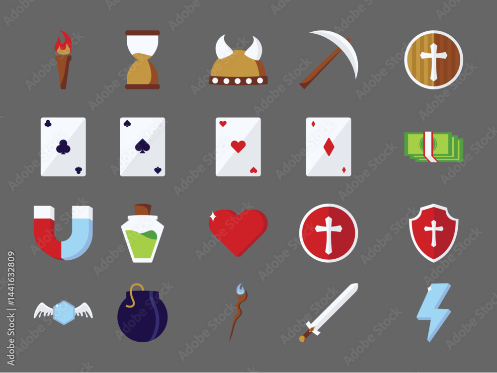 Poster flat rpg game ui icons set