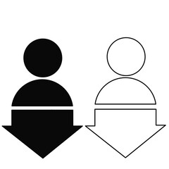 Man with down arrow icon vector on black and white background,man icon with down arrow design vector, set man and down arrow icon vector illustration for template,web,and banner 