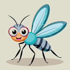 A friendly animated bee with vibrant colors and exaggerated features stands on green grass, radiating joy and playfulness in a sunny outdoor setting.
