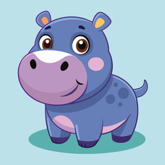 A cheerful cartoon hippopotamus stands with a big smile, showcasing its playful personality through vibrant colors and large expressive eyes, perfect for children's illustrations.