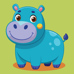 Fototapeta premium A cheerful cartoon hippopotamus stands smiling with big expressive eyes and rosy cheeks, creating a playful atmosphere against a vibrant red backdrop.