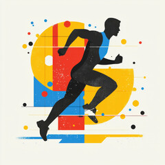 Fototapeta premium Running silhouette with colorful geometric shapes