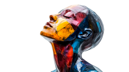 Painted Woman Sculpture Looking Upward, cut out transparent
