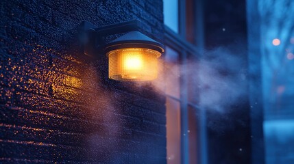 Exterior wall light illuminates a frosty night