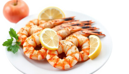 Grilled Shrimp with Lemon and Parsley on a White Plate