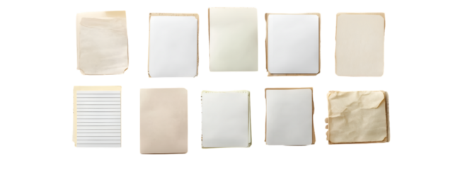 Vintage Papers: A collection of aged papers with varying textures and tones are laid out, offering a glimpse into the past, evoking nostalgia and timelessness.