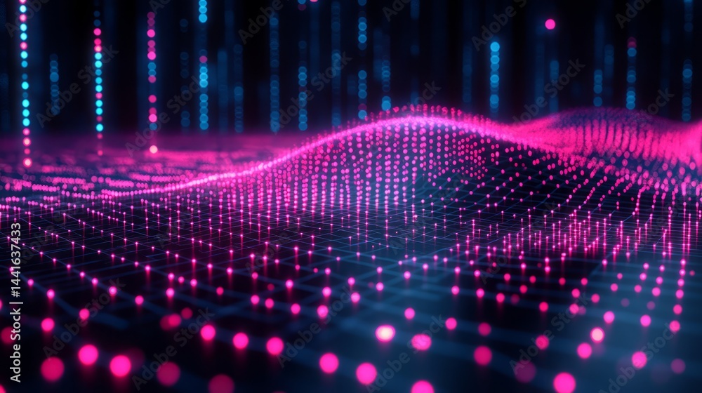 Poster digital abstract: a mesmerizing abstract digital art piece featuring a wave-like pattern of vibrant 