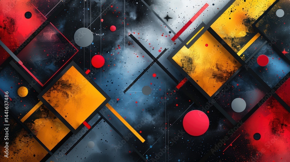 Poster geometric abstraction with bold colors and dynamic shapes, artistic composition