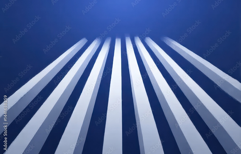 Aufkleber abstract perspective of tall white pillars converging towards a deep blue sky creating a sense of he