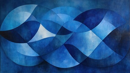 Abstract indigo circles, intertwined, with overlapping shapes