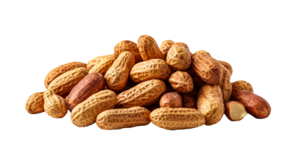 Heap of shelled and unshelled peanuts, cut out transparent