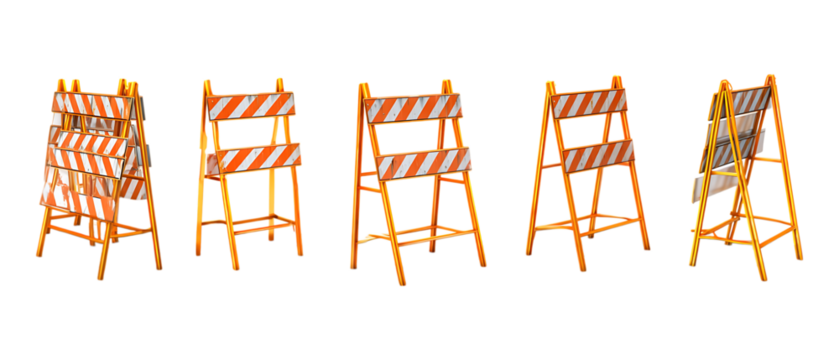 Pack of Barricades Against Transparent Background for Safety Branding, Event Promotion, or Construction Design Projects