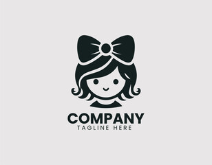 Fototapeta premium Cute Girl Hair Bow Vector Logo Design