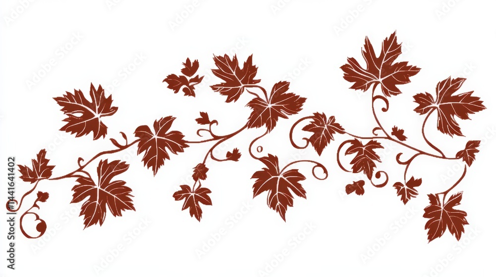 Aufkleber a pixel art style of grape vine and leaves, with each leaf outlined in solid brown color on a white 