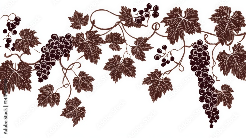Aufkleber a pixel art style of grape vine and leaves, with each leaf outlined in solid brown color on a white 