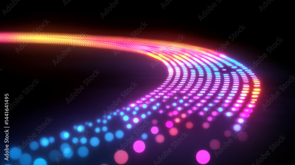 Aufkleber digital pathway: a mesmerizing display of vibrant, multicolored lights forming a dynamic curve again
