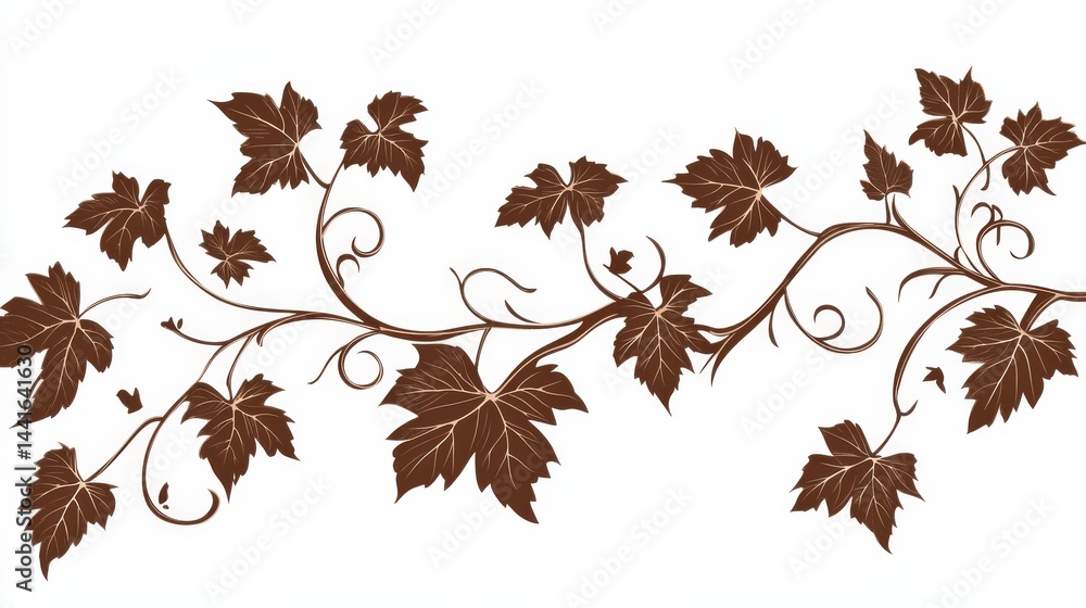 Aufkleber a pixel art style of grape vine and leaves, with each leaf outlined in solid brown color on a white 