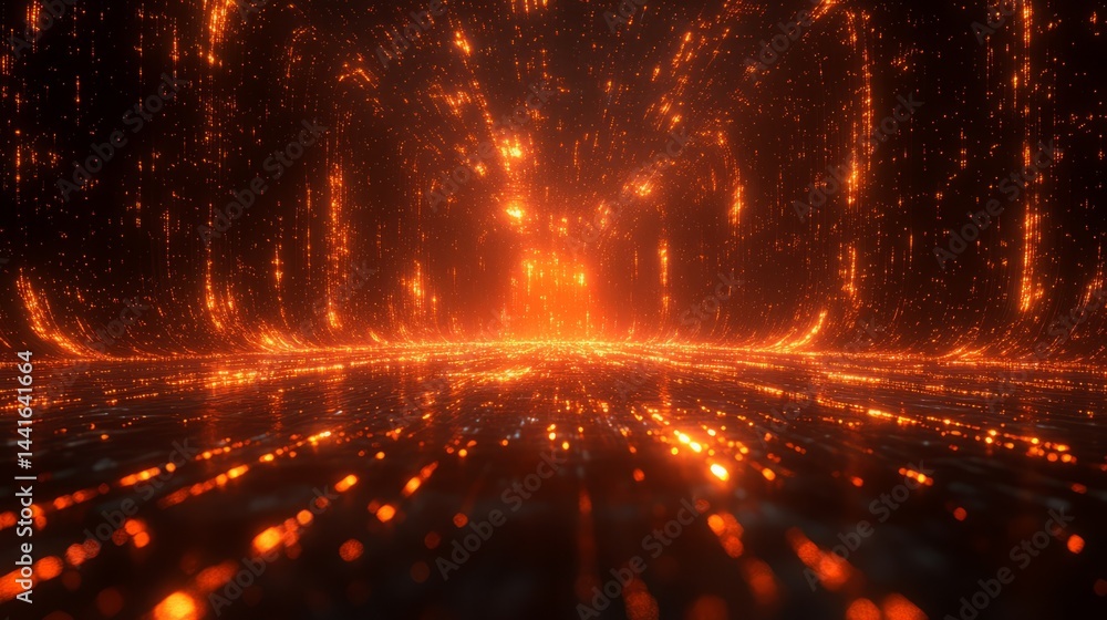 Poster digital inferno: a captivating digital landscape of fiery particles, showcasing a mesmerizing displa