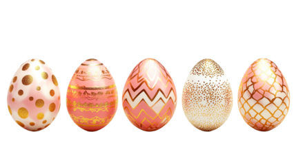 Ornate easter eggs row on black, cut out transparent