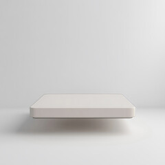 Minimal floating white rectangular platform with soft shadow on clean neutral background