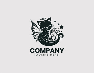 Obraz premium Cute Fairy and Kitten Vector Logo