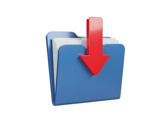 Download Folder Icon with Red Arrow – 3D File Storage Symbol