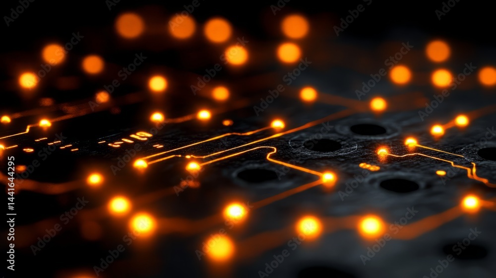 Aufkleber illuminated circuitry: a close-up captures the intricate details of a high-tech circuit board.