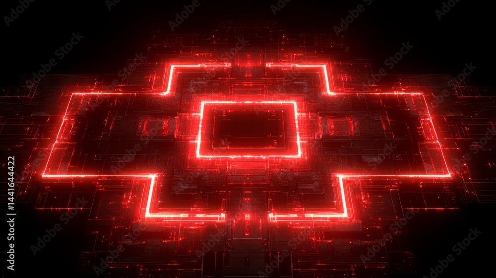 Poster neon tech matrix: a vibrant, futuristic design features a striking neon glow, intricate digital circ