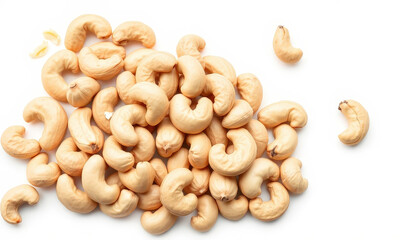 Fototapeta premium Pile of Roasted Cashews on White Background