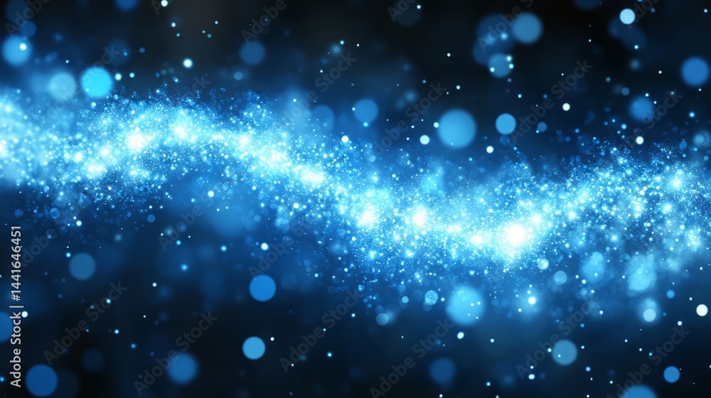 Poster celestial blue stream: an abstract image of a luminous blue stream of light, shimmering and flowing 
