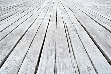 Perspective view of weathered light gray wooden planks.