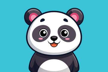 Obraz premium A joyful cartoon panda character features big expressive eyes and a friendly smile, set against a vibrant blue background, perfect for engaging children and playful designs.