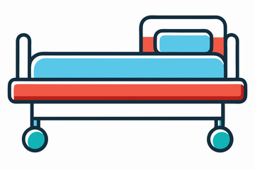 Hospital Bed Icon with Wheels and Pillow