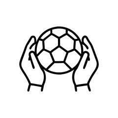 Obraz premium Saving hands holding soccer ball in minimal concept line art