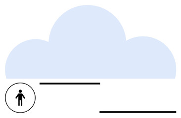 Abstract user connection to cloud technology, featuring central cloud graphic, user icon, and minimalist lines. Ideal for cloud computing, data storage, networking, user management, technology