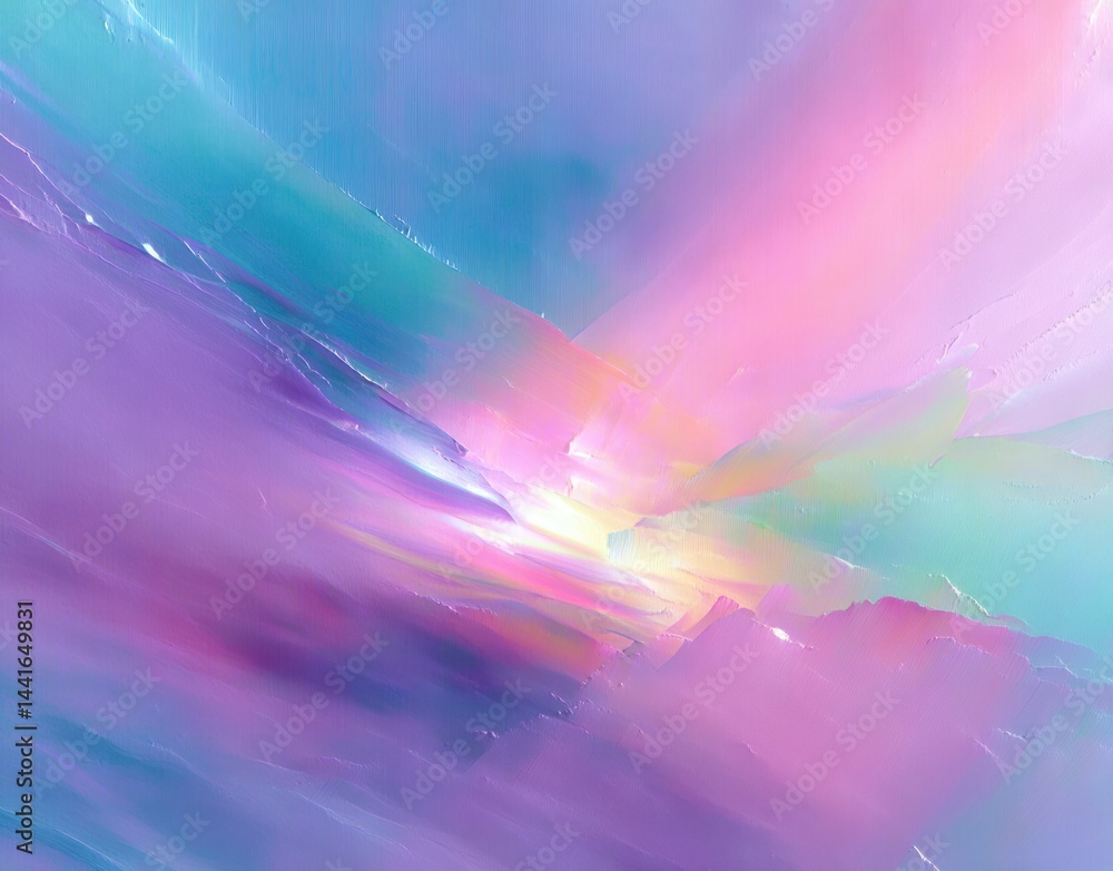 Poster soft dreamlike abstract blend of pastel colors with smooth flowing textures and a bright glowing cen