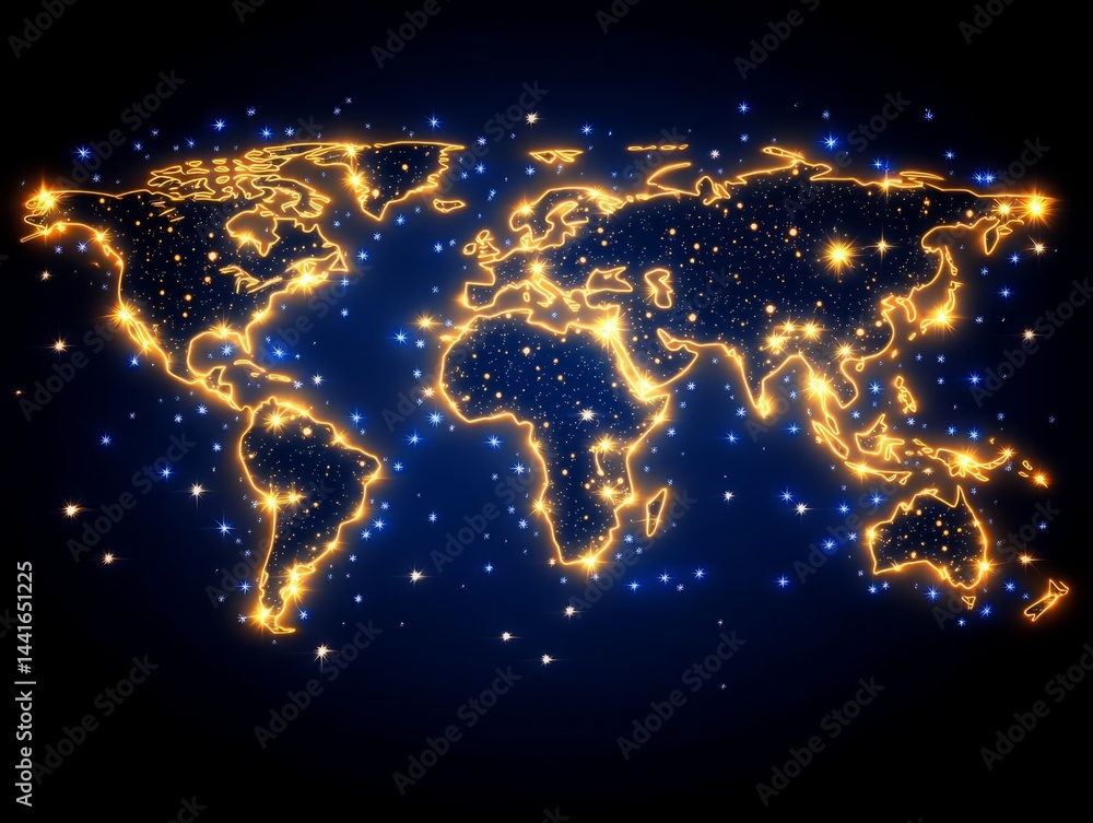 Aufkleber global connectivity: a captivating representation of the world map, intricately illuminated with a n