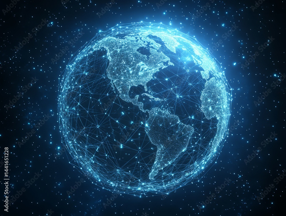 Poster digital earth: a captivating image showcasing a digital representation of planet earth, highlighting