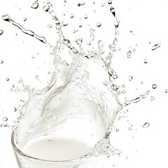 Milk splashing in a glass, isolated on a white background.