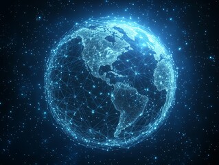 Digital Earth: A captivating image showcasing a digital representation of planet Earth, highlighting interconnected networks and global connectivity.