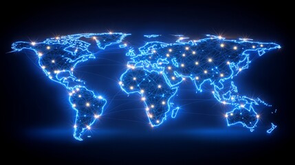 Global Connectivity: Illuminated lines depict global networking and interconnection of worldwide, symbolizing a digital age and communication