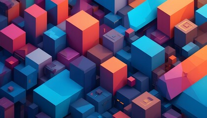 Obraz premium Graphic Design Element with Abstract Geometric Background and Isometric Vector Blocks