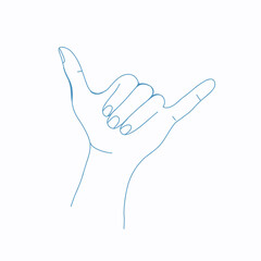 Surfers shaka hang logo. Loose hand signal. Beach vibes illustration. Fabric textile print. Vector isolated element.