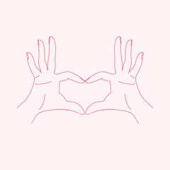 Human hands holding heart. Minimal hand draw illustration. Line art. Isolated element. Symbol protect health love. Fabric textile print.