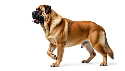 Obraz premium Majestic mastiff, powerful stance, white background, face, friendly, background